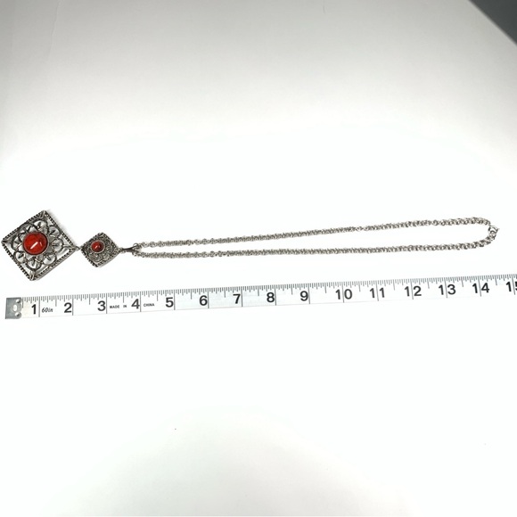 Vtg Sara Coventry Necklace Brooch Inca Fire Deamond 22” Chain 1970’s Pendant Pin - Picture 6 of 8
